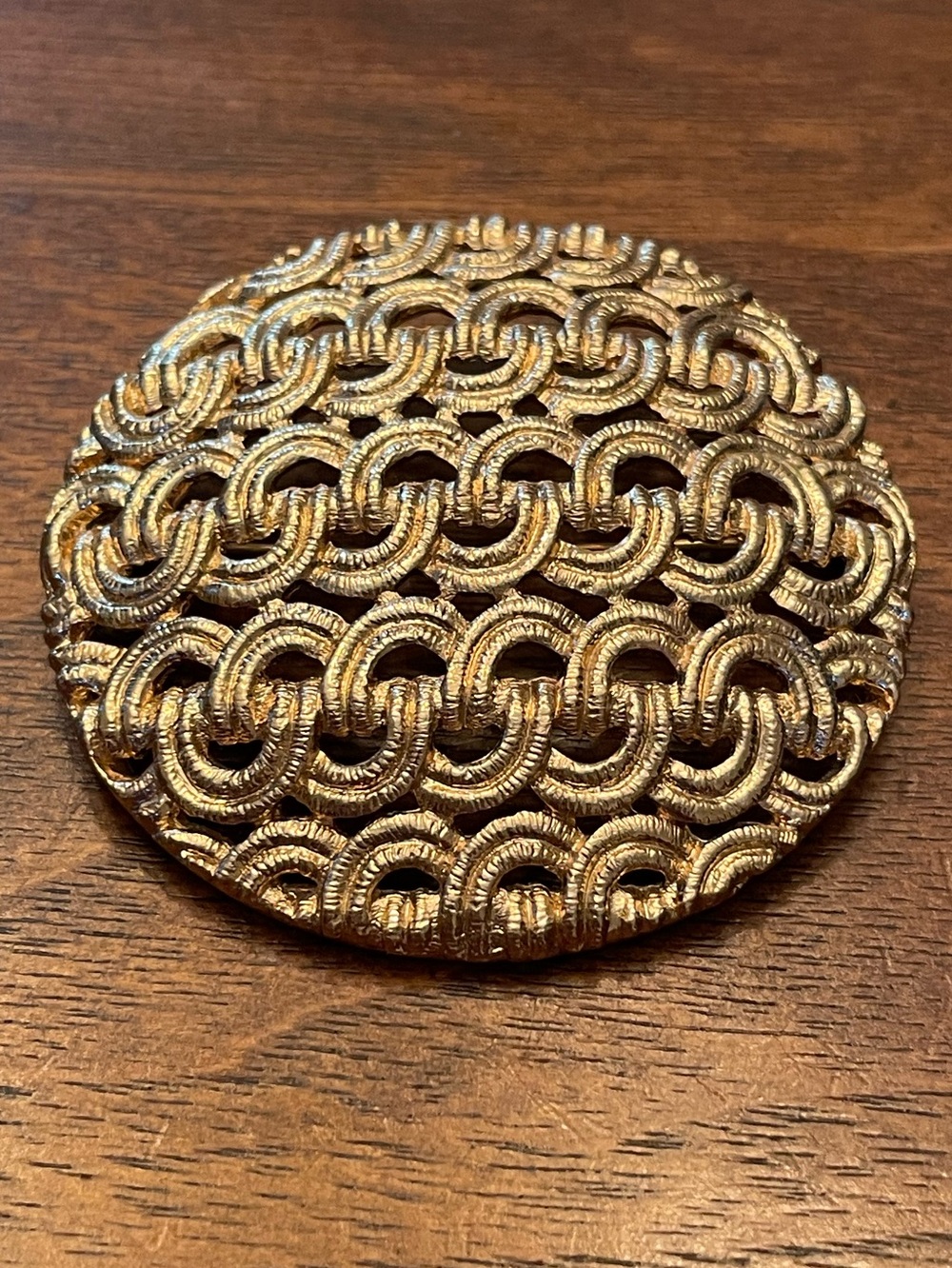 Vintage Monet Gold-Tone Woven Link Round Brooch